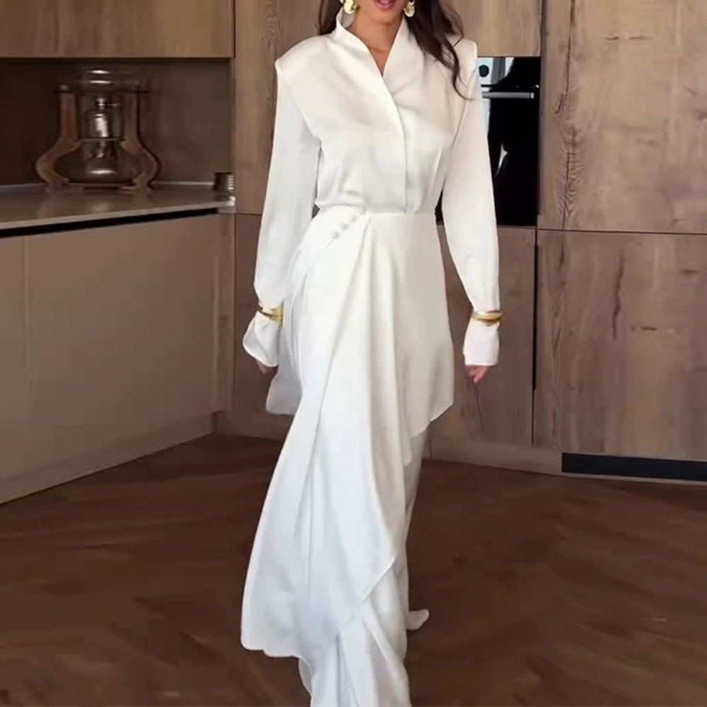 Forever 21 Solid White Slim-Fit Simple Long-Sleeve Elegant Dress